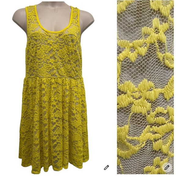 Torrid Yellow Floral Overlay Lace Sleeveless Sheath Dress Size 1X Spring Summer - Picture 1 of 11